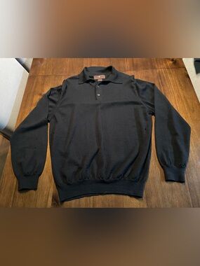 Toscano Black Merino Wool Collared Pullover Polo Sweater Men’s M Made in Italy